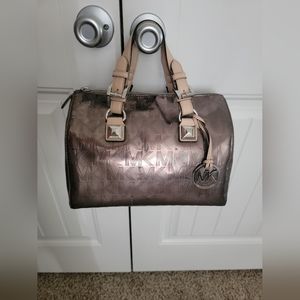 (SOLD) Michael Kors Grayson Metallic Nickel Logo Satchel Handbag